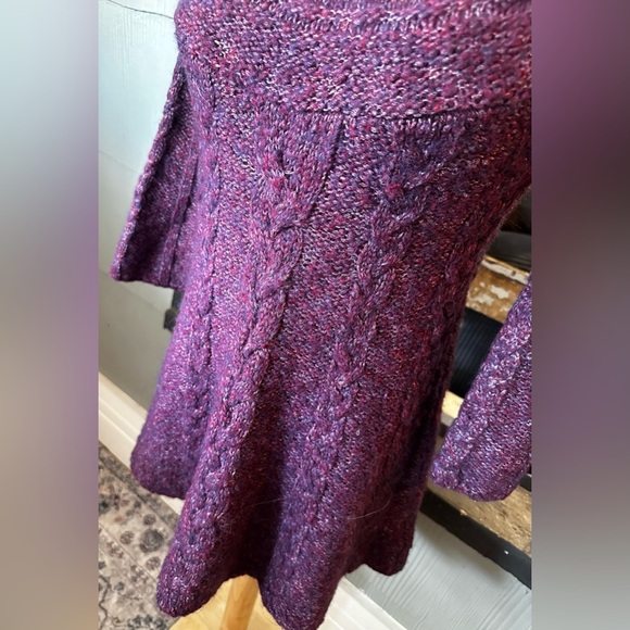Free People Women Size XS Purple Cable Knit 3/4 Bell Sleeve Tunic Sweater Dress - Picture 7 of 7